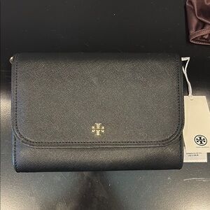 Tory Burch Emerson Chain Wallet in Black NWT